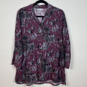 Habitat Clothes To Live In Red Floral Boho Lagenlook Women's Blouse SM Relaxed